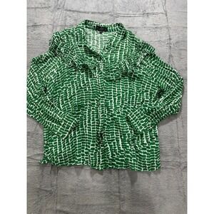 Eloquii Ruffle Button Blouse Womens 24 Green Abstract Print Plus Size Top
